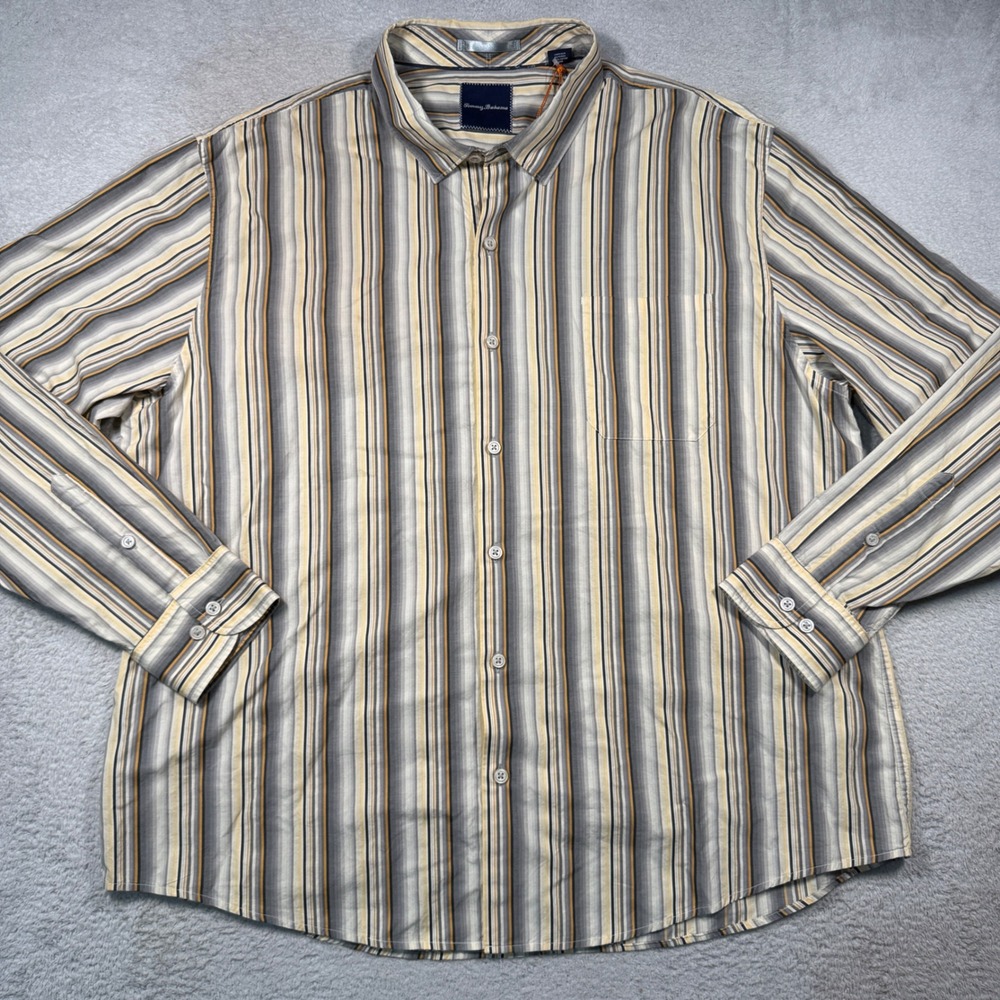 Tommy Bahama Button Down Mens 3XL Black Casamento Stripe Pima Cotton NWT